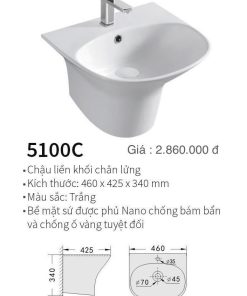 CHẬU LAVABO LIỀN CHÂN KOLNI 5100C