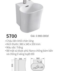 CHẬU LAVABO LIỀN CHÂN KOLNI 5700