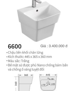CHẬU LAVABO LIỀN CHÂN KOLNI 6600