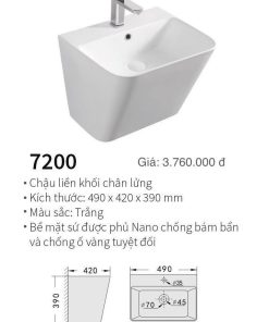 CHẬU LAVABO LIỀN CHÂN KOLNI 7200