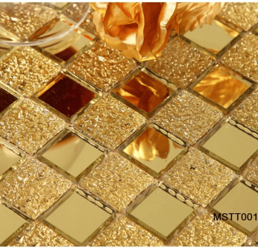Gạch Mosaic Thủy Tinh Vàng Gương MSTT 001