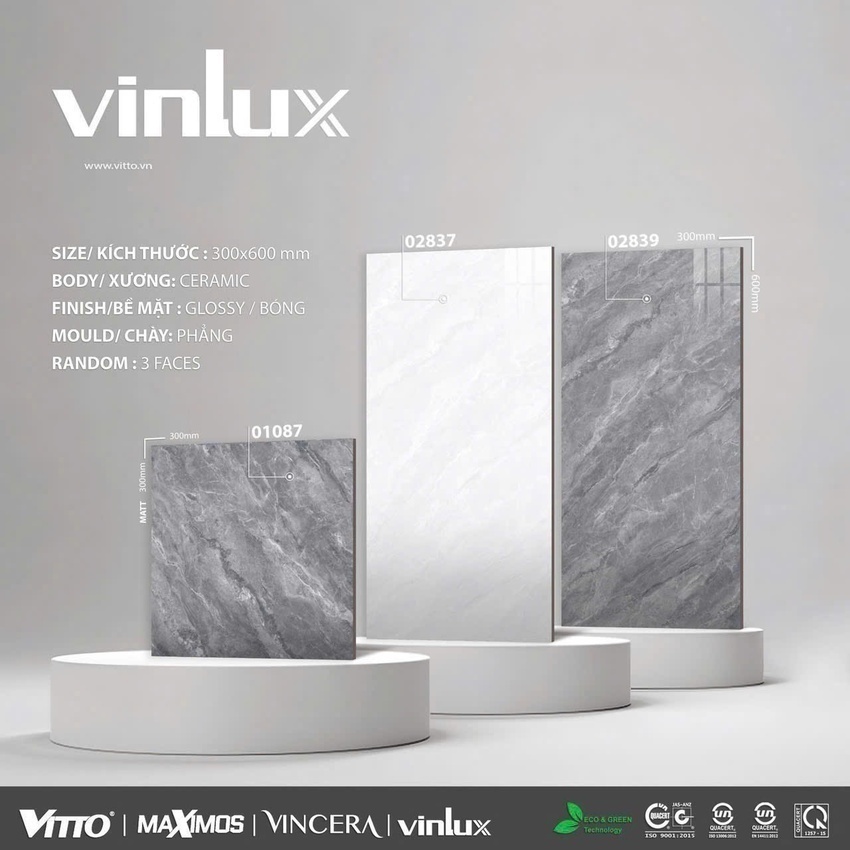Bộ gạch ốp tường phòng tắm 30x60 vân đá Vinlux 01087-02837-02839 men bóng Bộ gạch ốp tường phòng tắm 30x60 vân đá Vinlux 01087-02837-02839 men bóng