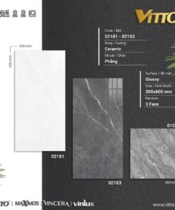 Bộ gạch ốp tường phòng tắm 30x60 vân đá Vitto 02181-02183-01087 men bóng