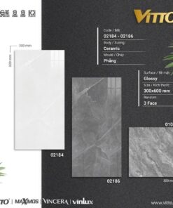 Bộ gạch ốp tường phòng tắm 30x60 vân đá Vitto 02184-02186-01087 men bóng