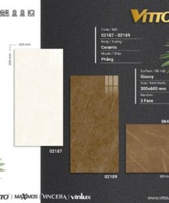 Bộ gạch ốp tường phòng tắm 30x60 vân đá Vitto 02187-02189-06444 men bóng