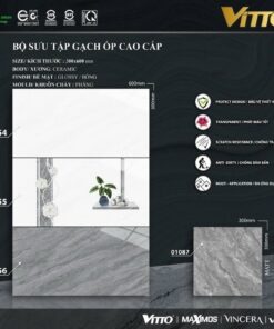 Bộ gạch ốp tường phòng tắm 30x60 vân đá kết hợp gạch điểm Vitto 02754-02755-02756-01087 men bóng