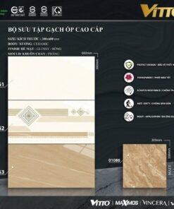 Bộ gạch ốp tường phòng tắm 30x60 vân đá kết hợp gạch điểm Vitto 02761-02762-02763-01086 men bóng