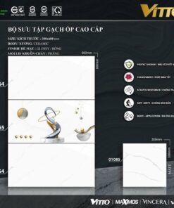 Bộ gạch ốp tường phòng tắm 30x60 vân đá kết hợp gạch điểm Vitto 02764-02765-01085 men bóng