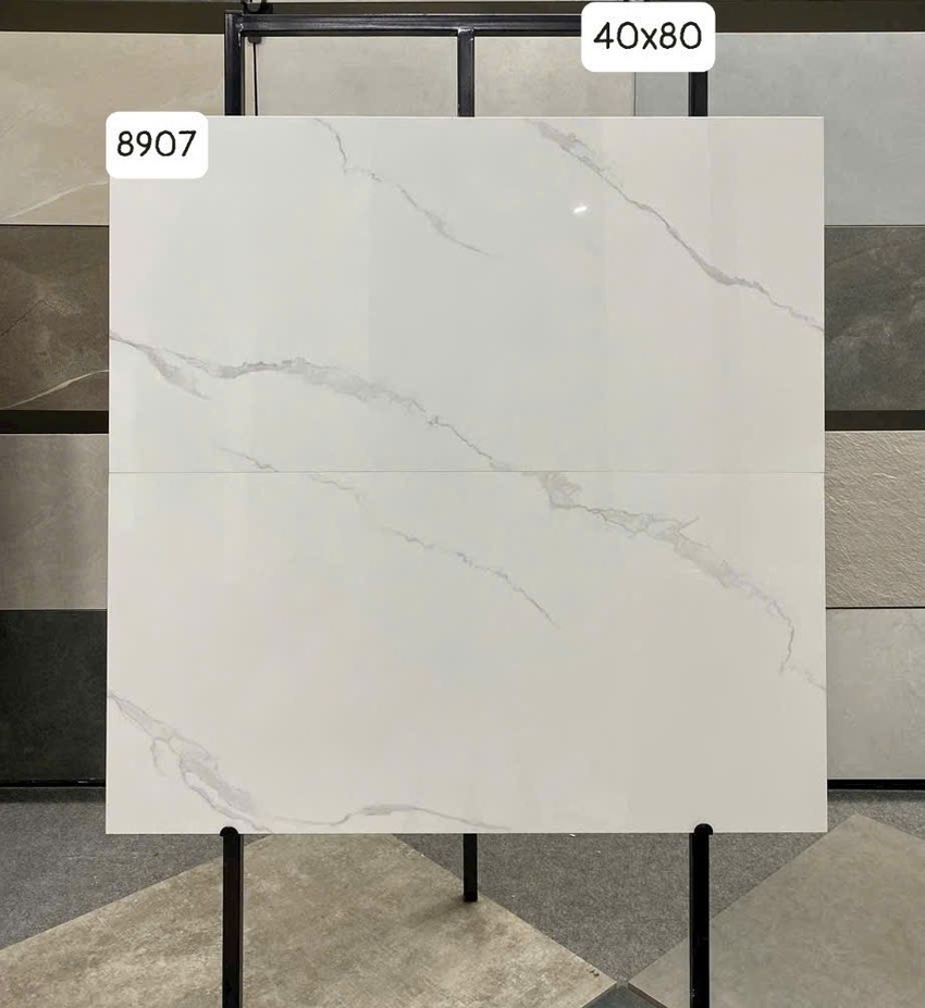 Gạch ốp tường Vitto 40x80 mã 8907 men bóng trắng vân khói Gạch ốp tường Vitto 40x80 mã 8907 màu trắng vân xám nhẹ men bóng