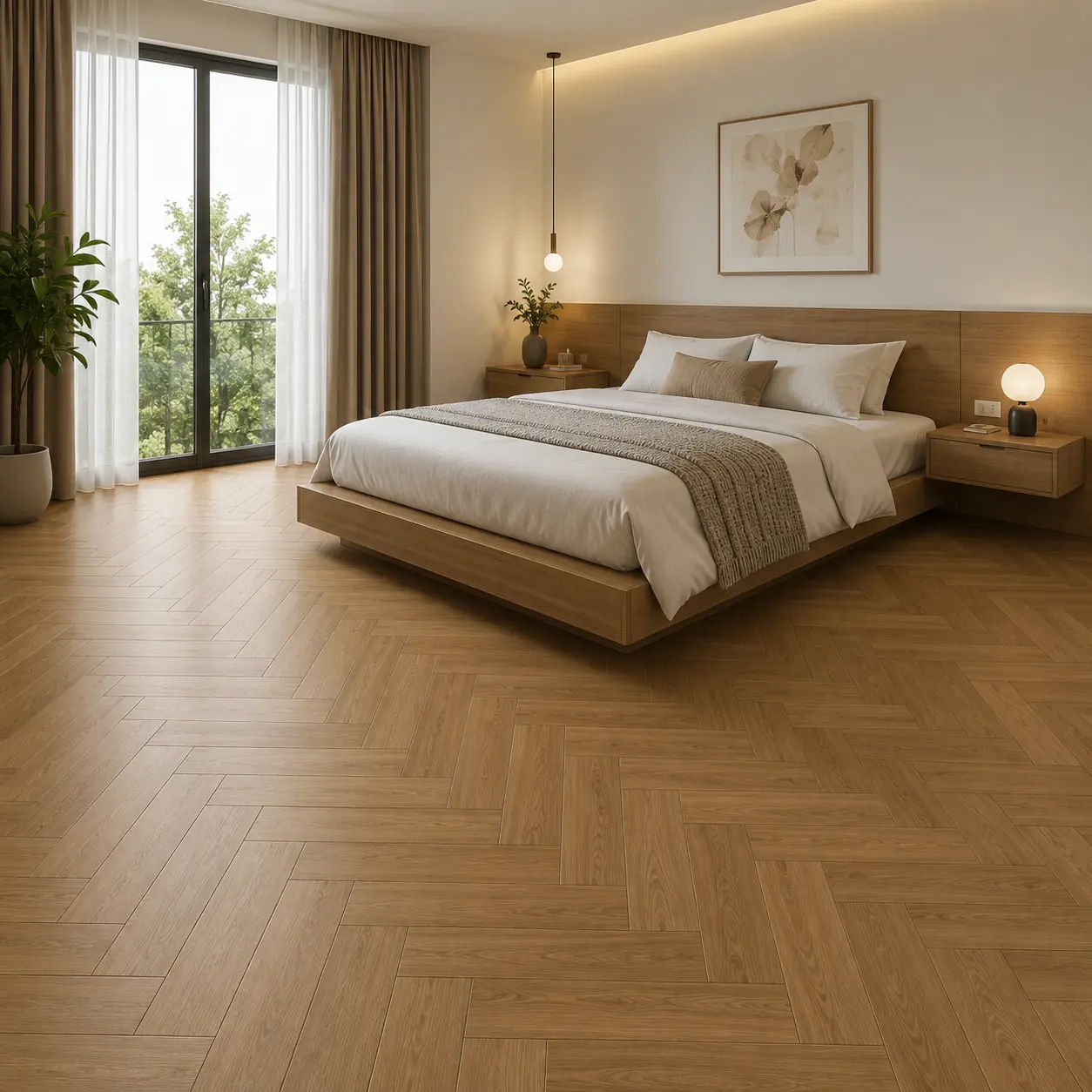 Gạch Lát Nền Phòng Ngủ giả gỗ lát kiểu xương cá