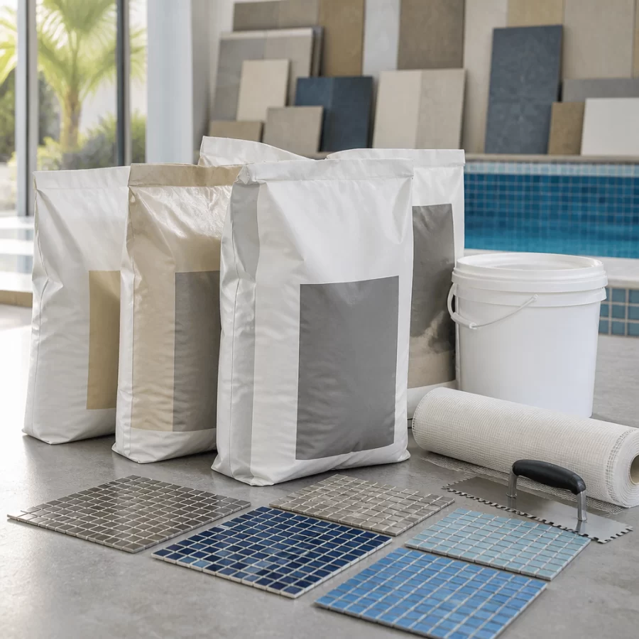 Một số sản phẩm keo dán gạch tham khảo cho thi công hồ bơi và gạch mosaic