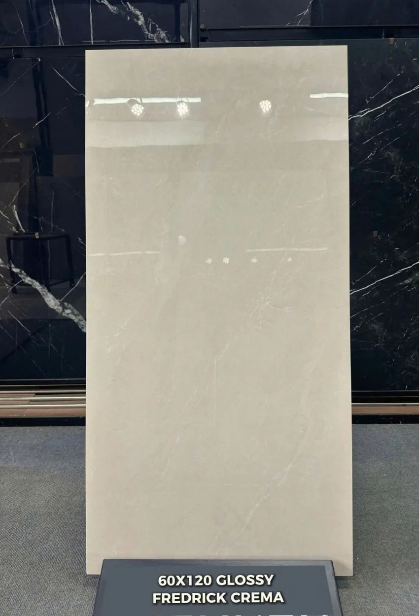 Gạch Ấn Độ 60x120 Fredrick Crema bóng vân đá Gạch Ấn Độ 60x120 Fredrick Crema màu kem vân đá bóng, nhập khẩu Ấn Độ