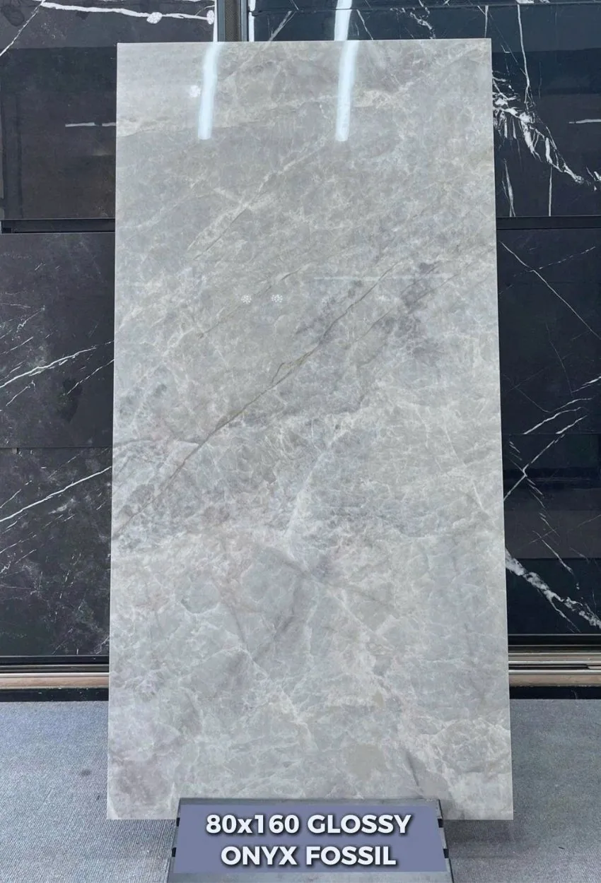 Gạch Ấn Độ 80x160 Onyx Fossil Porcelain bóng vân đá Gạch Ấn Độ 80x160 Onyx Fossil Porcelain bóng vân đá