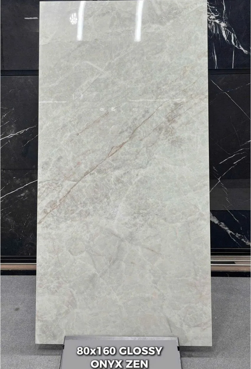 Gạch Ấn Độ 80x160 Onyx Zen bề mặt bóng vân đá màu kem Gạch ốp lát Ấn Độ Onyx Zen 80x160 vân đá bóng màu kem