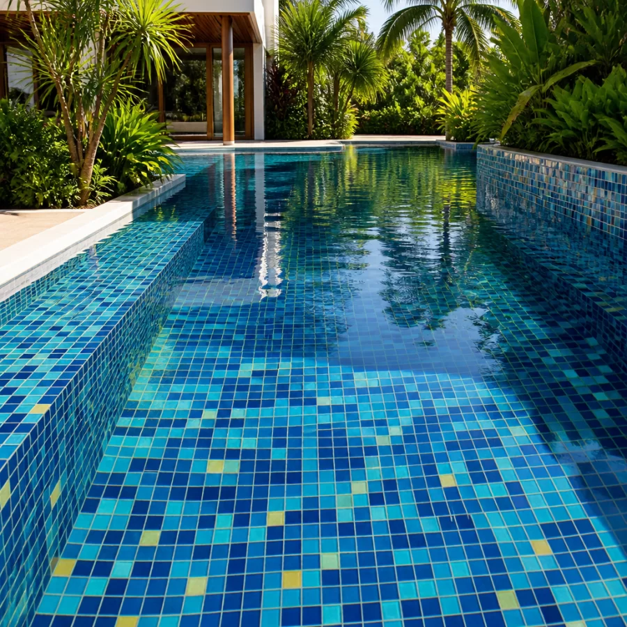 Hồ bơi ốp gạch mosaic nhiều màu tạo hiệu ứng thẩm mỹ nổi bật