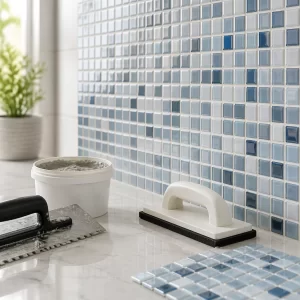 Mảng gạch mosaic với đường keo chít mạch đều đẹp trong không gian nội thất sáng sạch