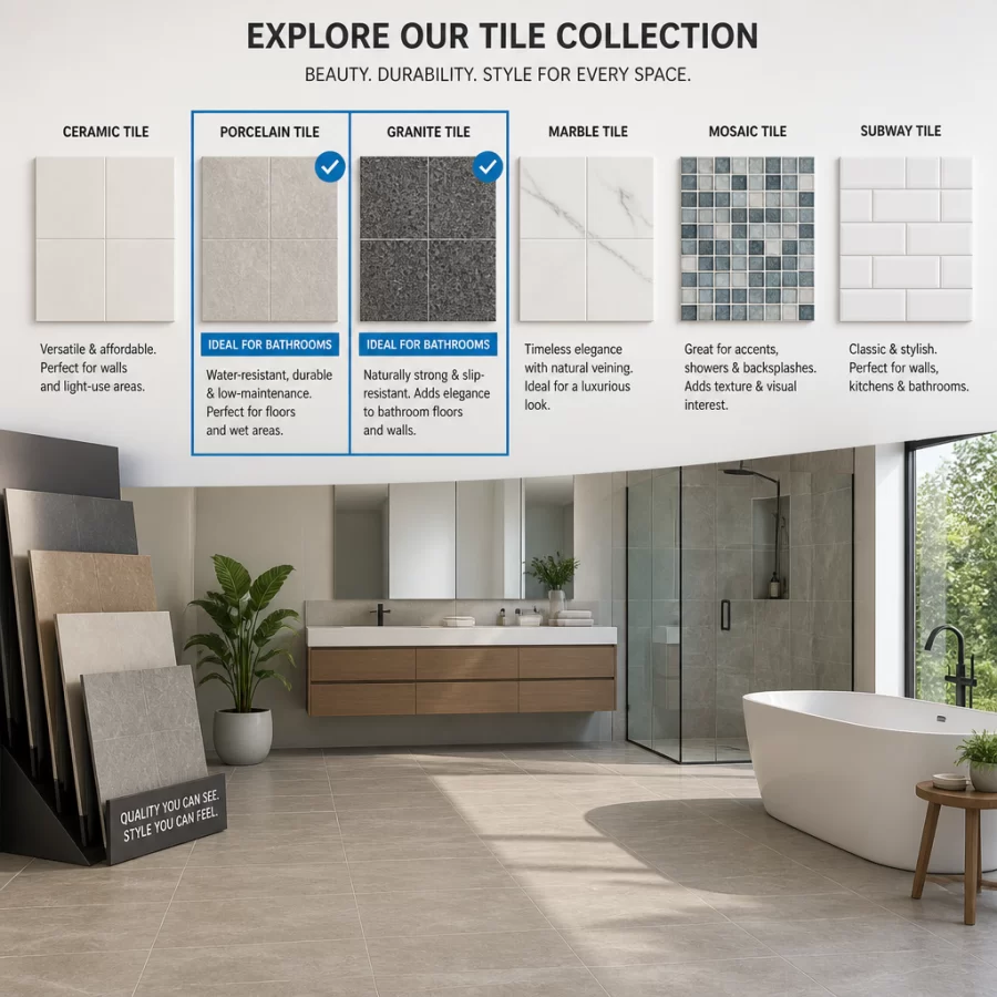 Các loại gạch Porcelain và Granite nên chọn cho nhà vệ sinh.