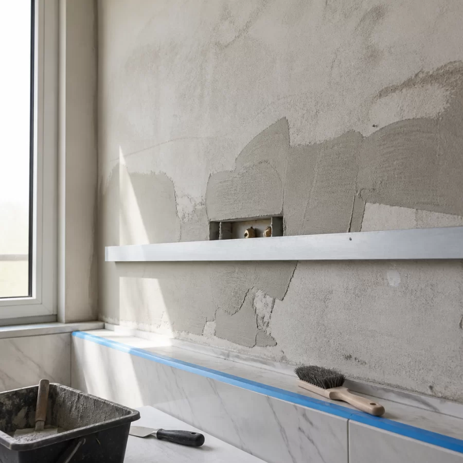 Kiểm tra độ phẳng và làm sạch bề mặt nền trước khi thi công gạch mosaic