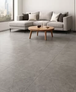 Gạch vân đá màu xám men matt 60x120 Moon Stone lát nền phòng khách hiện đại, ánh sáng tự nhiên