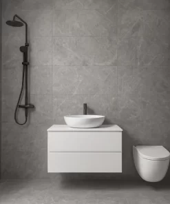 Gạch men matt vân đá xám 60x120 Moon Stone ốp tường phòng tắm hiện đại, sang trọng