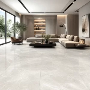 Phòng khách rộng lát gạch Ấn Độ 100x100 với không gian sáng và sang trọng