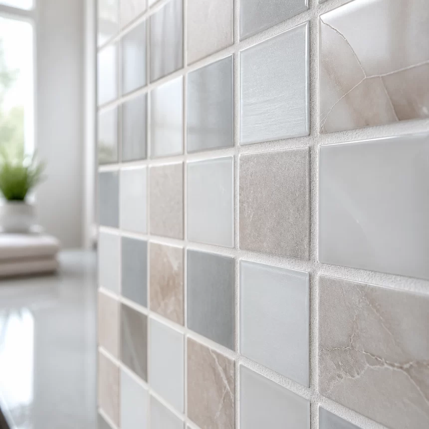 Mạch ron gọn đẹp giữa các viên gạch mosaic trong nhà tắm