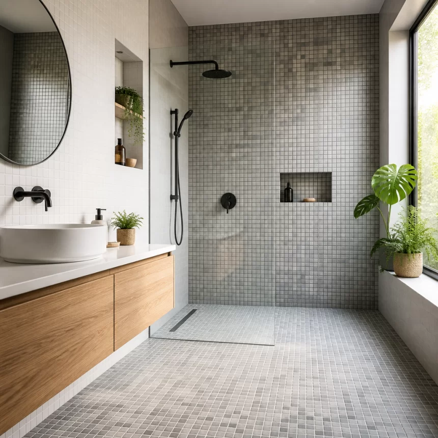 Gạch mosaic nhà tắm cho khu vực ướt với bề mặt chống trơn và mạch ron gọn sạch