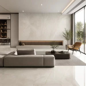 Mảng tường ốp gạch nhập khẩu Ấn Độ 120x180 trong không gian hiện đại, khổ lớn liền mạch và sang trọng.