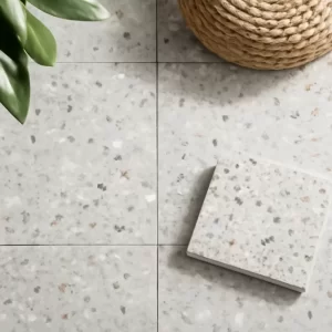 Gạch giả terrazzo bề mặt vân hạt đá mô phỏng terrazzo trong không gian lát sàn hiện đại