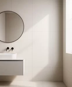 Phối cảnh phòng tắm hiện đại với tường ốp gạch 40x80 Novita Dolce Vita 4801 màu trắng xám men matt hiệu ứng mịn