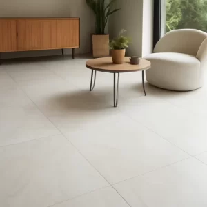 Góc nhìn không gian nội thất hiện đại lát gạch Ấn Độ 80x80 bề mặt phẳng mịn, ron gọn
