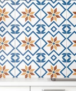 Gạch bông Novita OLIVE 2206 porcelain 20x20 men matt ốp tường bếp, giữ nguyên hoa văn và màu sắc nổi bật trong không gian bếp