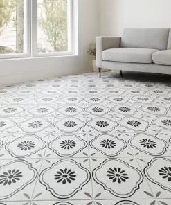 Hình ảnh gạch bông 20x20 Novita OLIVE 2213 lát sàn phòng khách phong cách hiện đại