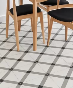 Gạch bông Novita OLIVE 2228 20x20cm lát nền cho phòng ăn, bề mặt men matt, hoạ tiết hình học sắc nét, màu sắc và vân gạch được giữ nguyên như ảnh tham chiếu.