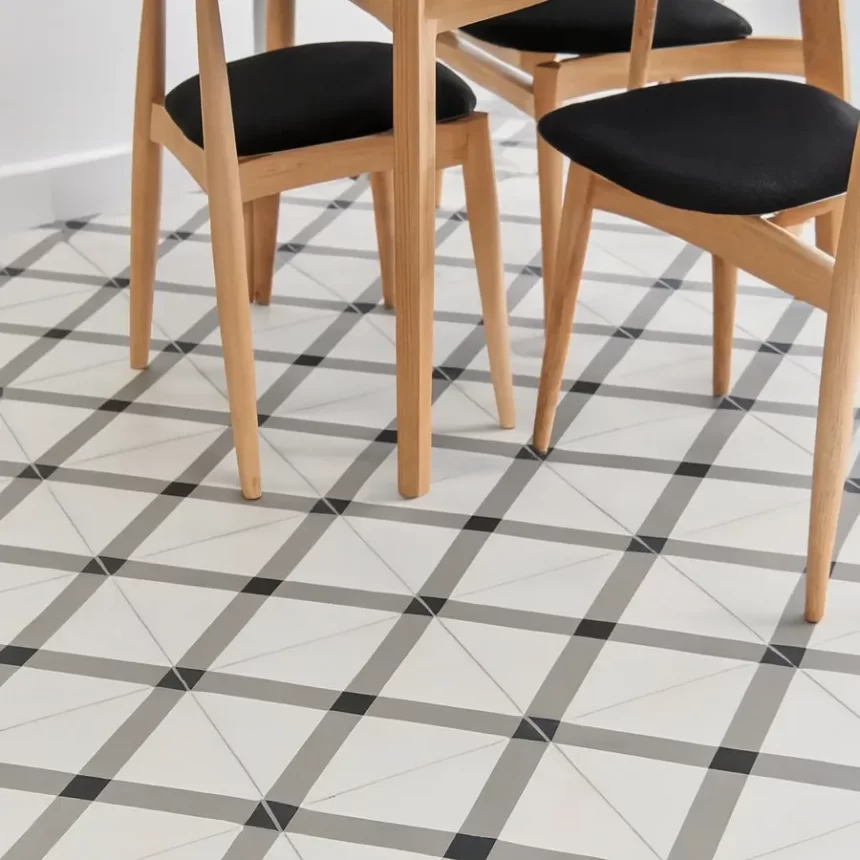 Gạch bông 20x20 Novita OLIVE 2228 lát nền phòng ăn hiện đại Gạch bông Novita OLIVE 2228 20x20cm lát nền cho phòng ăn, bề mặt men matt, hoạ tiết hình học sắc nét, màu sắc và vân gạch được giữ nguyên như ảnh tham chiếu.