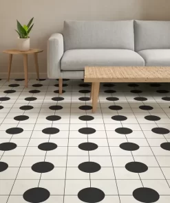 Phối cảnh gạch bông Novita OLIVE 2229 20x20 lát nền phòng khách hiện đại, giữ đúng màu, vân và họa tiết từ mẫu tham chiếu.