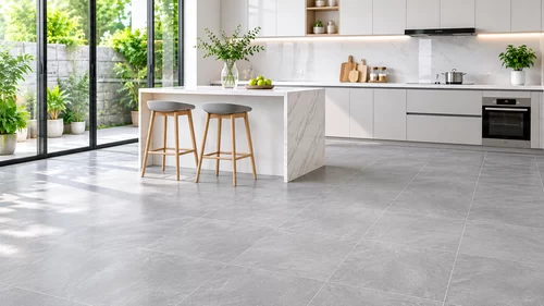 Nhà bếp hiện đại với gạch xám chống trượt