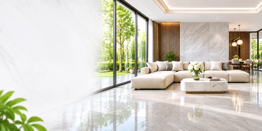 Phòng khách hiện đại nhìn ra vườn xanh
