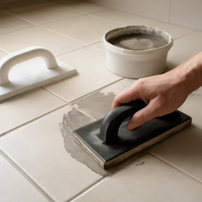 Cận cảnh bề mặt ốp lát với các đường mạch ron gọn và màu keo chà ron hài hòa trên nền gạch